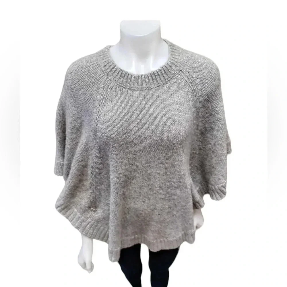Michael Kors Wool Blend Grey Shimmery Poncho  Size Large - Picture 5 of 12
